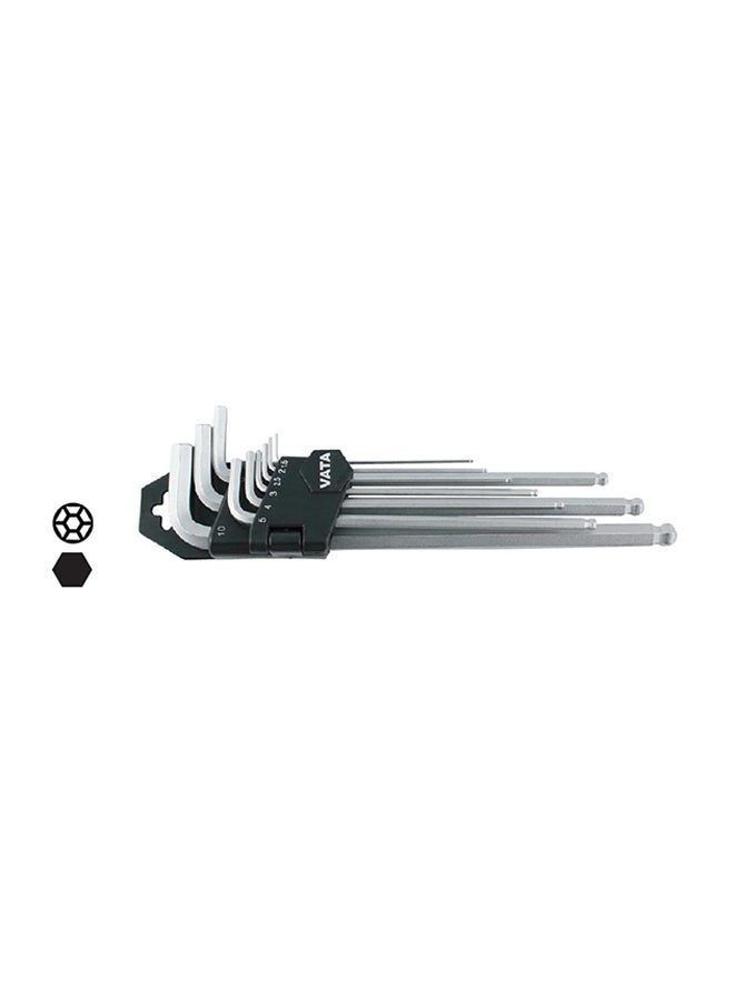 9-Piece Ball Point Hex Key Wrench Set Silver