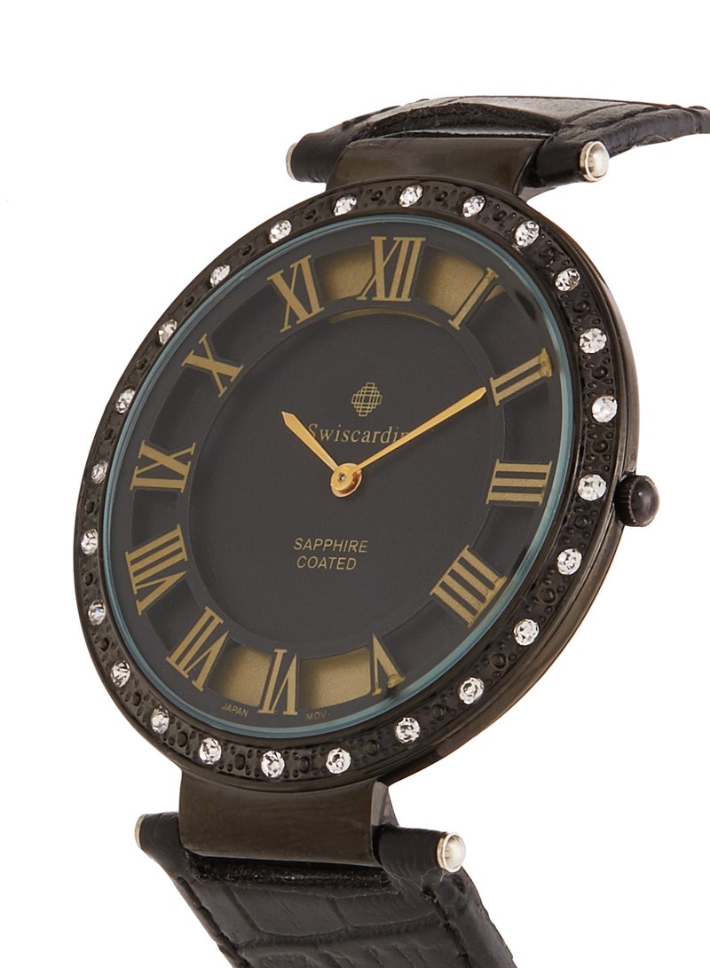 Swiscardin - Women's Leather 22K Gold Plated Watch - Image 1
