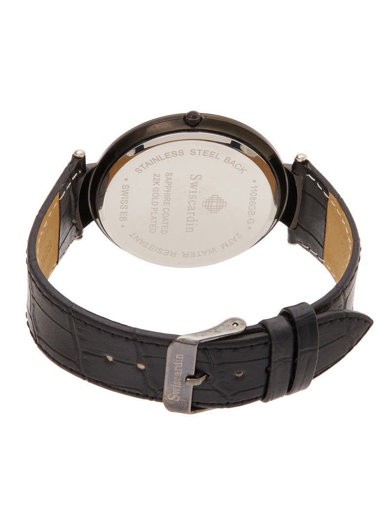 Swiscardin - Women's Leather 22K Gold Plated Watch - Image 1