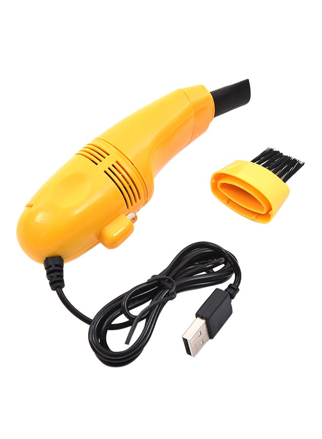 مكنسة كهربائية صغيرة بمنفذ USB ومزودة بفرشاة لتنظيف لوحة المفاتيح، لون أصفر