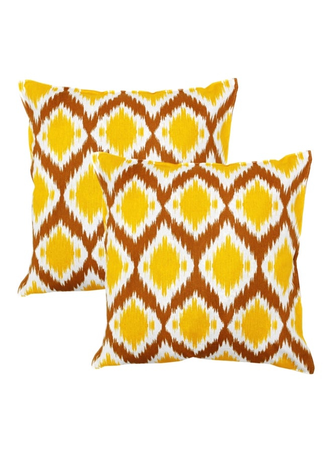 Aurave 2-Piece Printed Cushion Cover Brown/White/Yellow 16X16inch  - Image 1