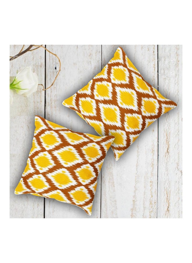 Aurave 2-Piece Printed Cushion Cover Brown/White/Yellow 16X16inch  - Image 2