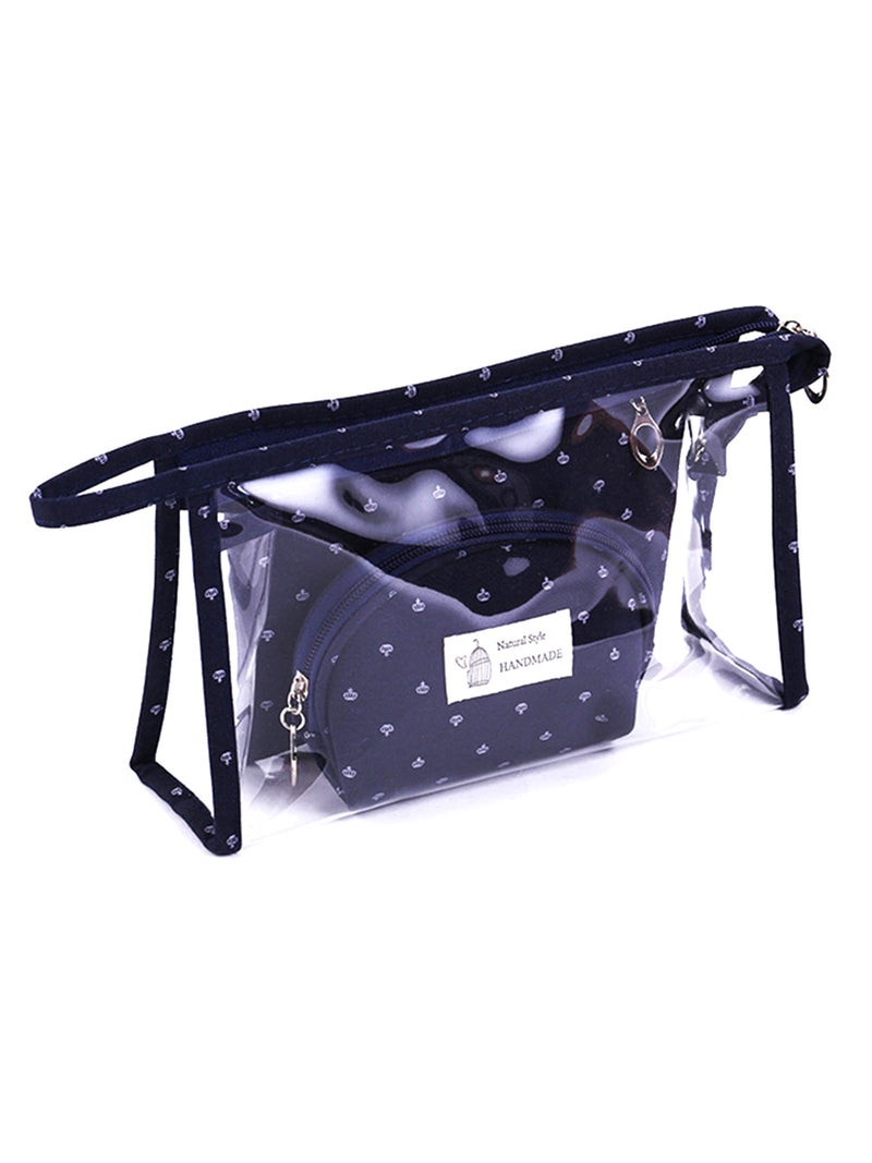 GEMWON - 3 Piece PVC Waterproof Transparent Cosmetic Bag Plastic Makeup Travel Bag Set(Dark Blue) - Image 1