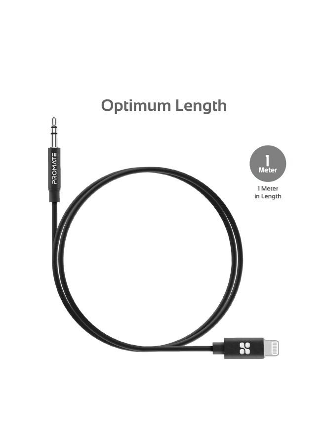 PROMATE - Apple MFi Certified 3.5mm Lightning to AUX Cable, Premium 1m Lightning to Male 3.5mm Headphone Jack Adapter Stereo Audio Cable with Digital Analog Converter for Bose, Marshall, AudioLink-LT1 Black Black - Image 1