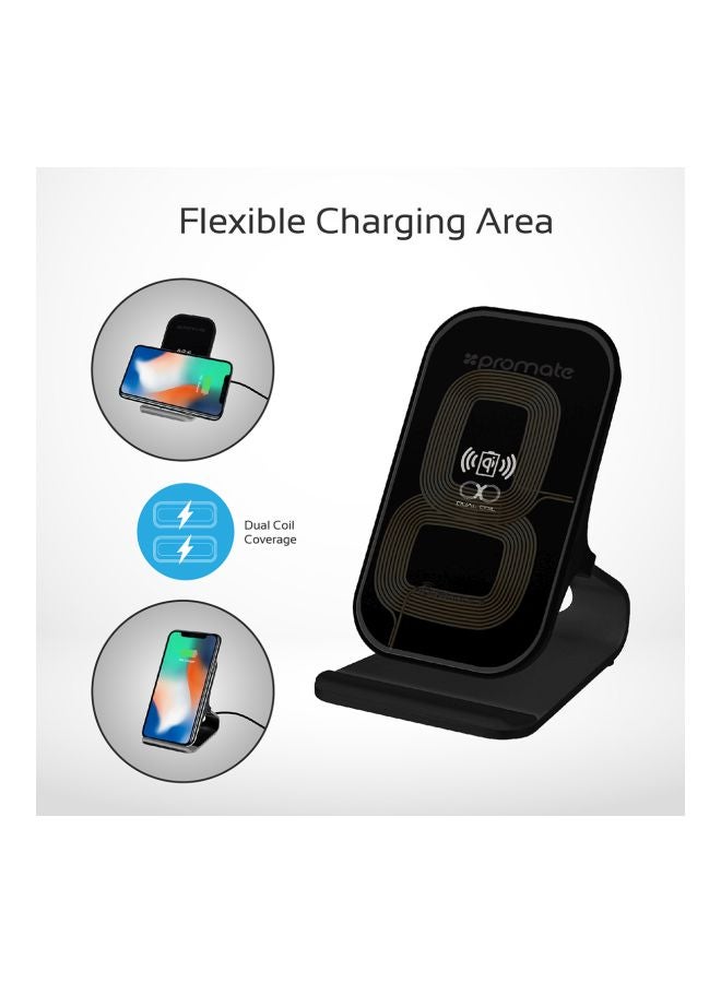 PROMATE Qi Wireless Charging, Ultra-Fast 15W Wireless Charging Pad Stand with Dual Charging Coil, QC 3.0 Wall Charger, USB-C Sync Charge Cable and Multiple Charging Area for iPhone XS Max/XR/XS/X/8+, Galaxy S9+/S8+/Note8, AuraDock-6 Grey-UK Grey  - Image 5