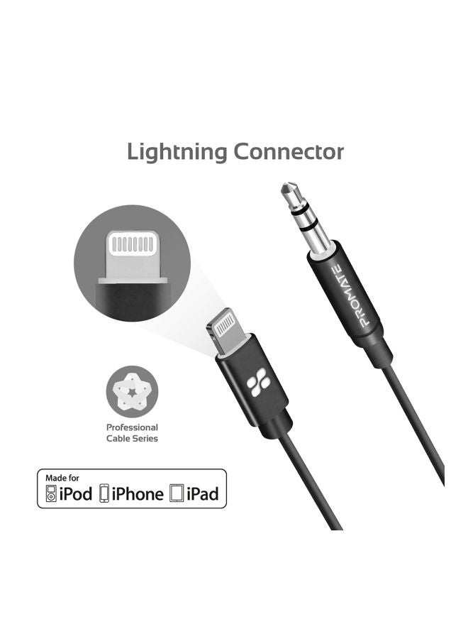 PROMATE - Apple MFi Certified 3.5mm Lightning to AUX Cable, Premium 1m Lightning to Male 3.5mm Headphone Jack Adapter Stereo Audio Cable with Digital Analog Converter for Bose, Marshall, AudioLink-LT1 Black Black - Image 1