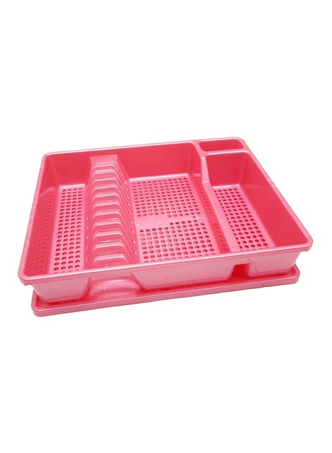 Kitchen Cutlery Dish Drainer Rack With Tray Pink 50x35x13centimeter