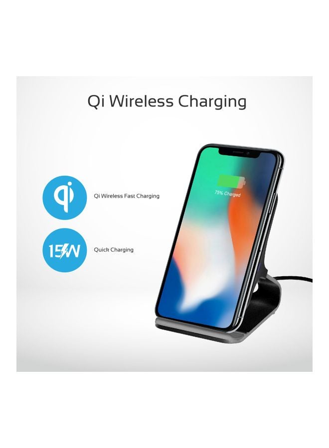 PROMATE Qi Wireless Charging, Ultra-Fast 15W Wireless Charging Pad Stand with Dual Charging Coil, QC 3.0 Wall Charger, USB-C Sync Charge Cable and Multiple Charging Area for iPhone XS Max/XR/XS/X/8+, Galaxy S9+/S8+/Note8, AuraDock-6 Grey-UK Grey  - Image 2