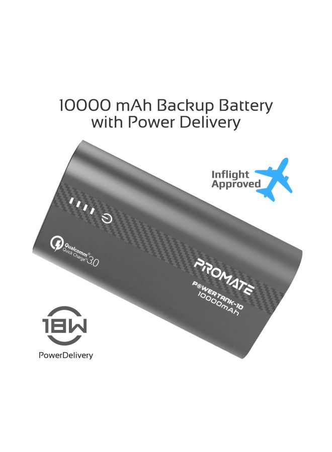 بروميت باور بنك صغير بحجم راحة اليد بقدرة 18 وات مزود بمنفذ إدخال وإخراج USB Type-C وشاحن خارجي يعمل بالبطارية، مع منفذ يدعم تقنية الشحن السريع QC 3.0، لأجهزة آيفون XS /XS ماكس وأجهزة سامسونج S9/S9 بلس، لون رمادي طراز PowerTank-10 رمادي - Image 2