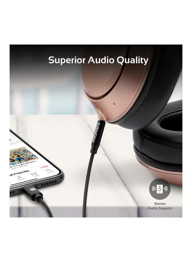 PROMATE - Apple MFi Certified 3.5mm Lightning to AUX Cable, Premium 1m Lightning to Male 3.5mm Headphone Jack Adapter Stereo Audio Cable with Digital Analog Converter for Bose, Marshall, AudioLink-LT1 Black Black - Image 1