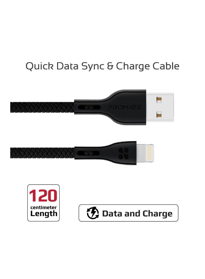 بروميت كابل باور بيم آي بسنون Lighting للشحن ومزامنة البيانات ضد الكسر أسود - Image 2