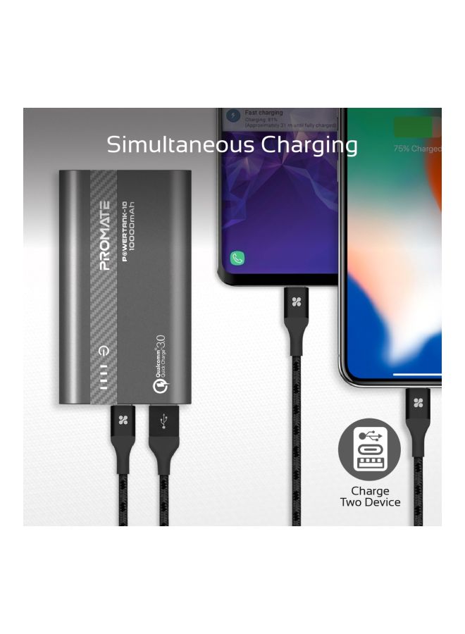 بروميت باور بنك صغير بحجم راحة اليد بقدرة 18 وات مزود بمنفذ إدخال وإخراج USB Type-C وشاحن خارجي يعمل بالبطارية، مع منفذ يدعم تقنية الشحن السريع QC 3.0، لأجهزة آيفون XS /XS ماكس وأجهزة سامسونج S9/S9 بلس، لون رمادي طراز PowerTank-10 رمادي - Image 3