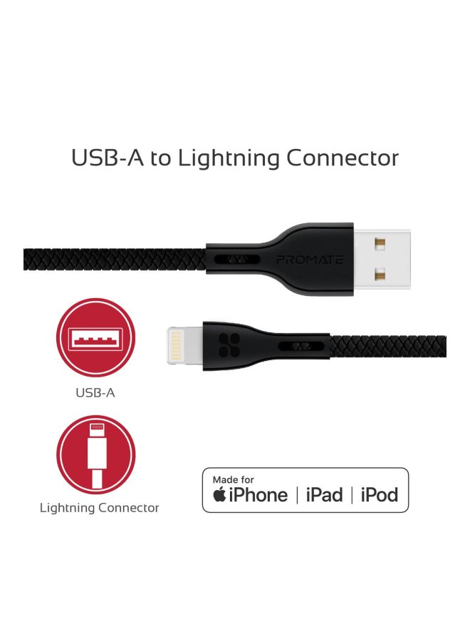 بروميت كابل باور بيم آي بسنون Lighting للشحن ومزامنة البيانات ضد الكسر أسود - Image 3