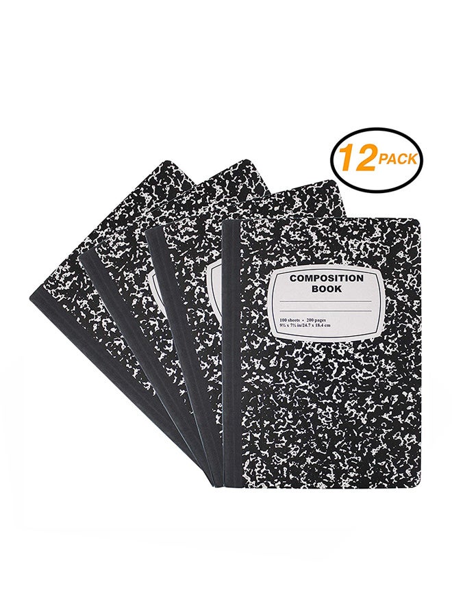Emraw Pack Of 12 Marble Style Cover Composition Book Black - Image 1