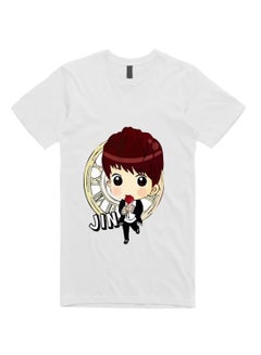 FMSTYLES BTS Member Jin Cartoon Short Sleeve T-shirt White Egypt