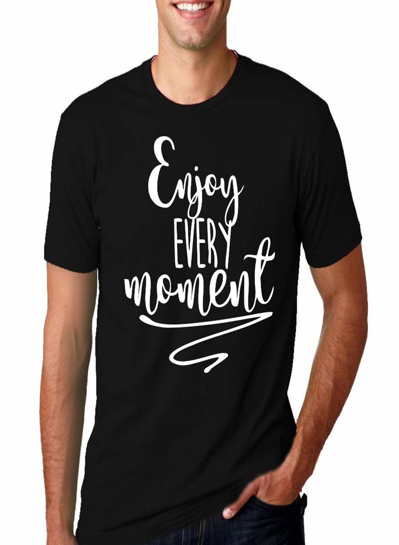 FMSTYLES Enjoy Every Moment Quote Printed Short Sleeve T-shirt Black - Image 3