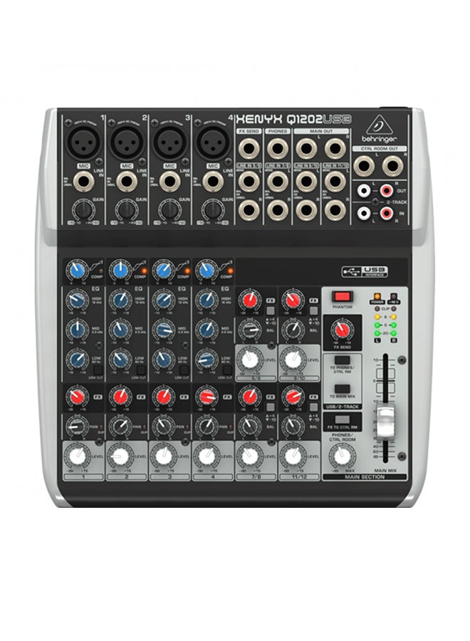 Premium 12-Input 2-Bus Mixer With Multi-FX Processor Q1202USB Grey/Black/Blue