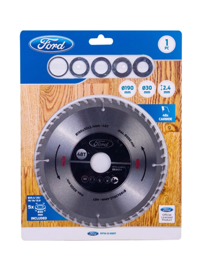 Ford 48T Carbide-Tipped Circular Saw Blade For Wood Cutting, 190 x 30 x 2.4mm, FPTA-12-0007 Grey/Black  - Image 1