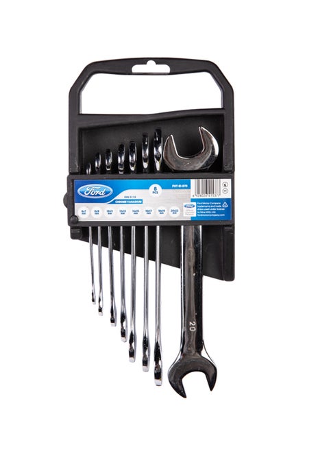 8 Piece Double Open Spanner Set Black/Silver