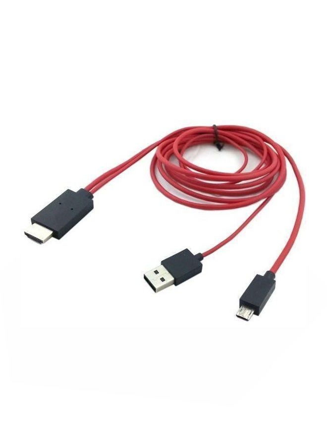 محوّل بواصلة كابل بمنفذ HDMI لهاتف سامسونج جالاكسي S3/S4/Note 2 أحمر وأسود