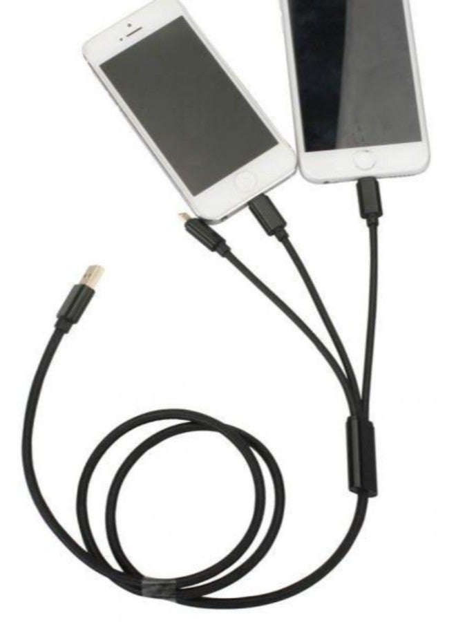 كابل شحن ومزامنة بيانات بـ 3 منافذ USB أسود - Image 2