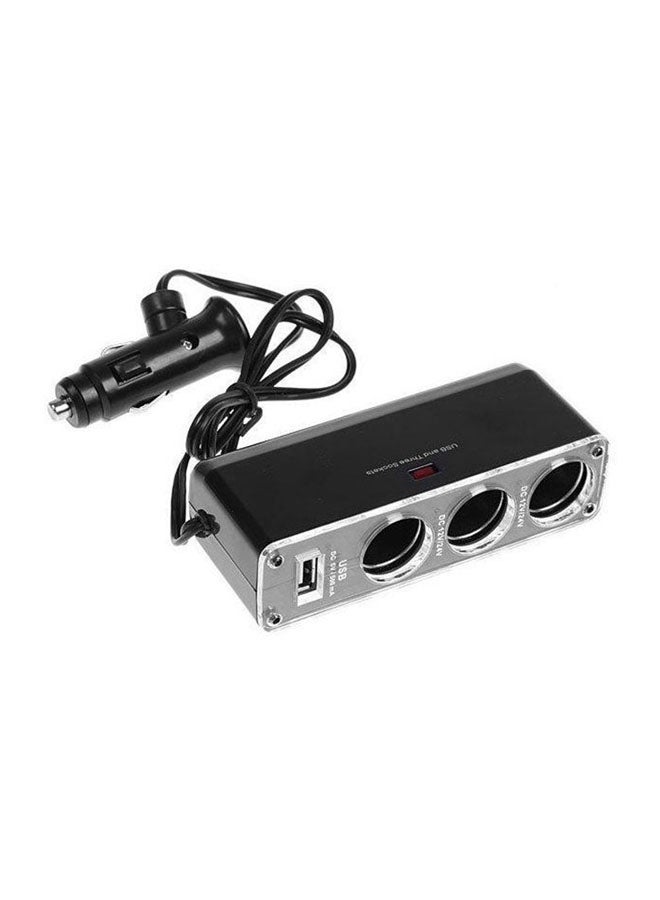 شاحن سيارة يو اس بي مع مقبس ولاعة ثلاثي أسود