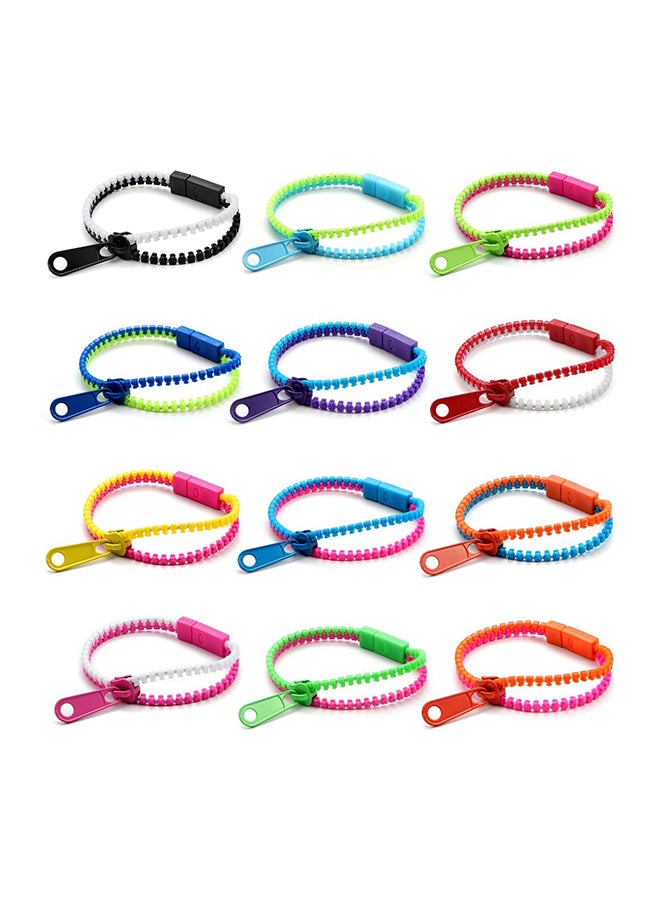 JewelrieShop 12-Piece Wholesale Lot Neon Color Zipper Bracelet 