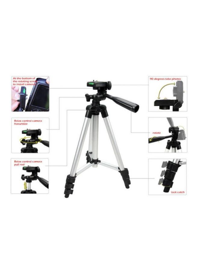 Generic Foldable Camera Tripod With Mobile Clip Holder Silver/Black  - Image 3