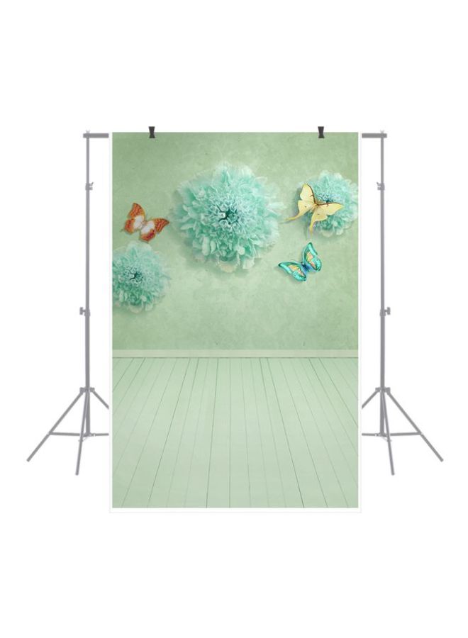 Flower Butterfly Photography Backdrop Green/Blue - Image 2