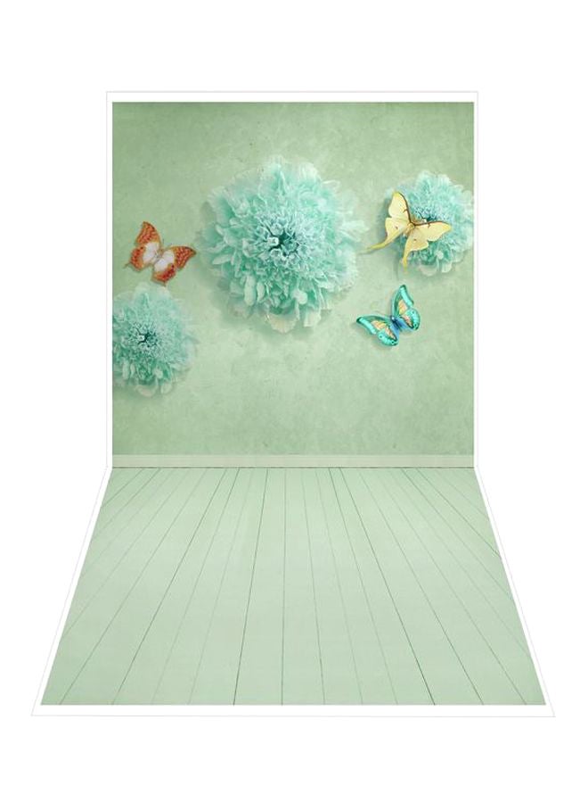 Flower Butterfly Photography Backdrop Green/Blue - Image 1