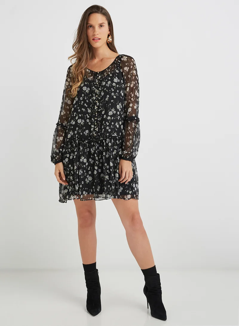 Juicy Couture Floral Chiffon Dress Black