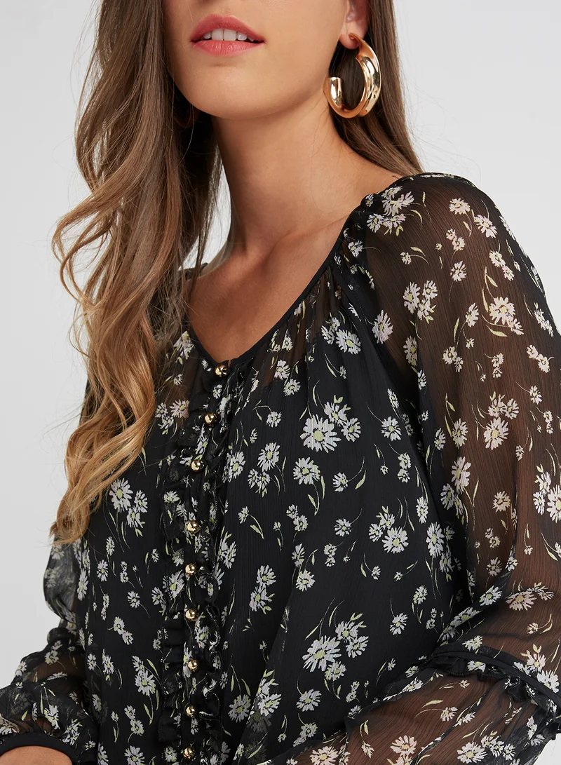 Juicy Couture Floral Chiffon Dress Black