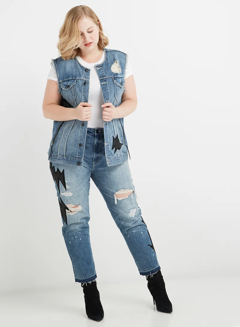 Juicy Couture Button Detail Denim Top Blue