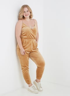 V-Neck Straps Jumpsuit Beige