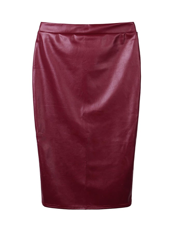 ماركة غير محددة - تنورة ضيقة سادة ومتوسطة الطول خمري - Image 1