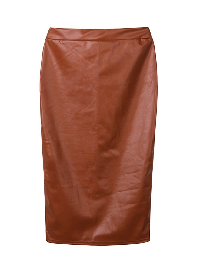 Generic Solid Midi Pencil Skirt Coffee  - Image 2