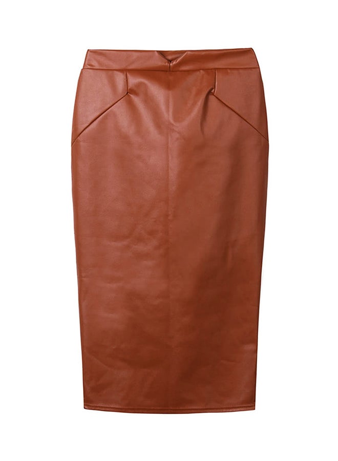 Generic Solid Midi Pencil Skirt Coffee  - Image 1