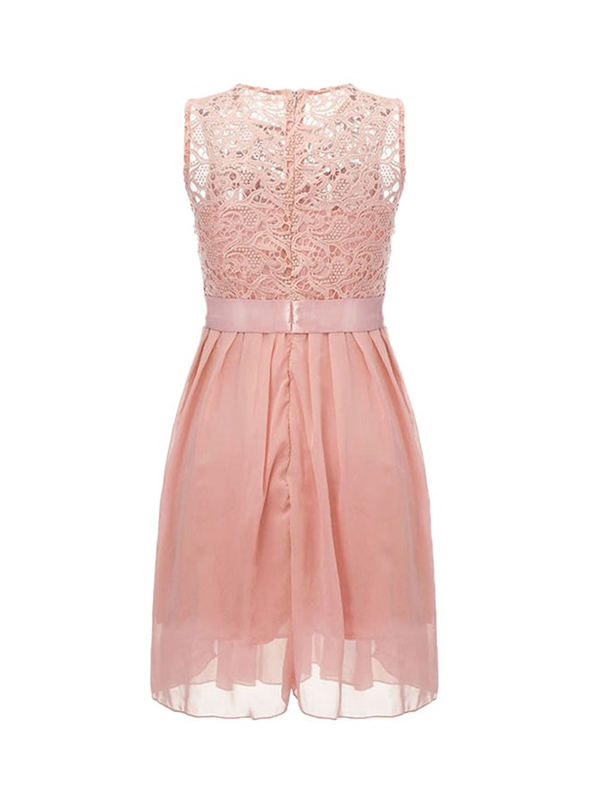 Round Neck Sleeveless Dress Pink - Image 2