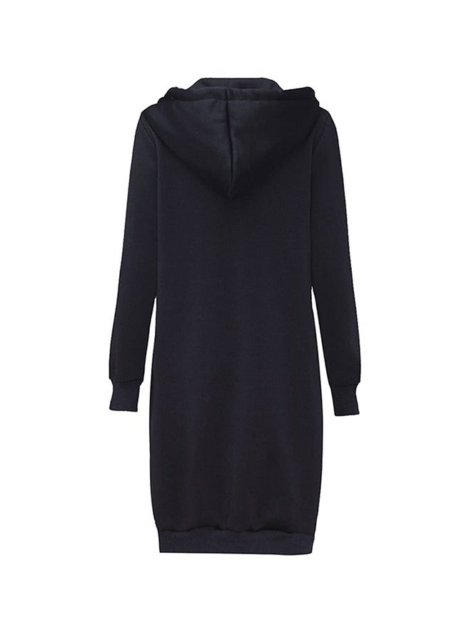 Long Hooded Sweatshirts Coat Black - Image 2