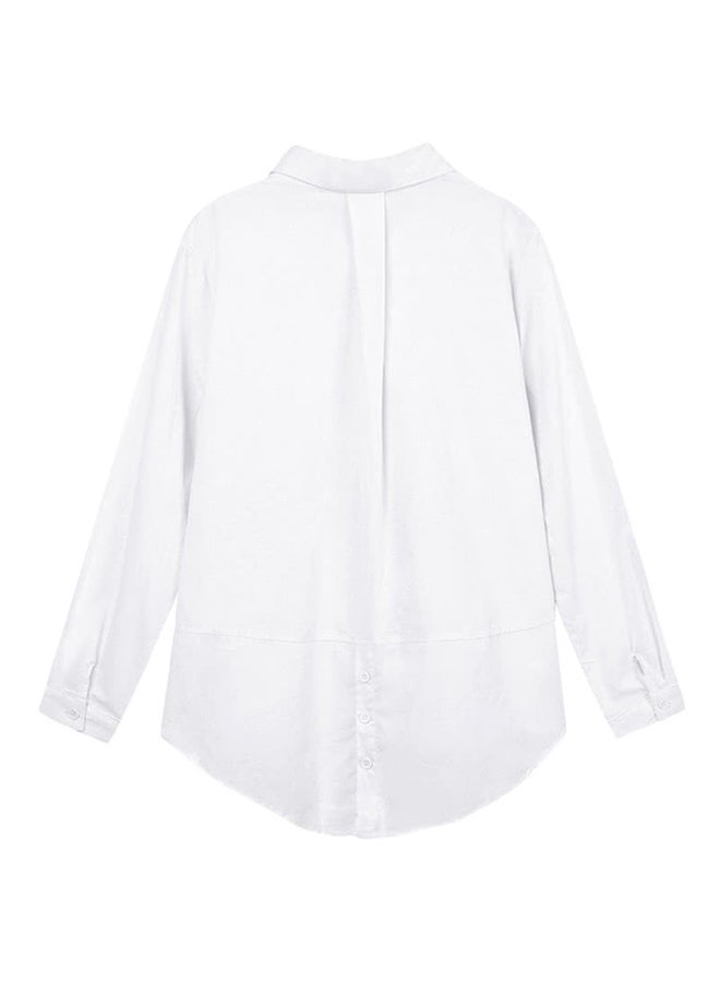 Turn-Down Collar Long Sleeve Pocket Shirt White  - Image 2