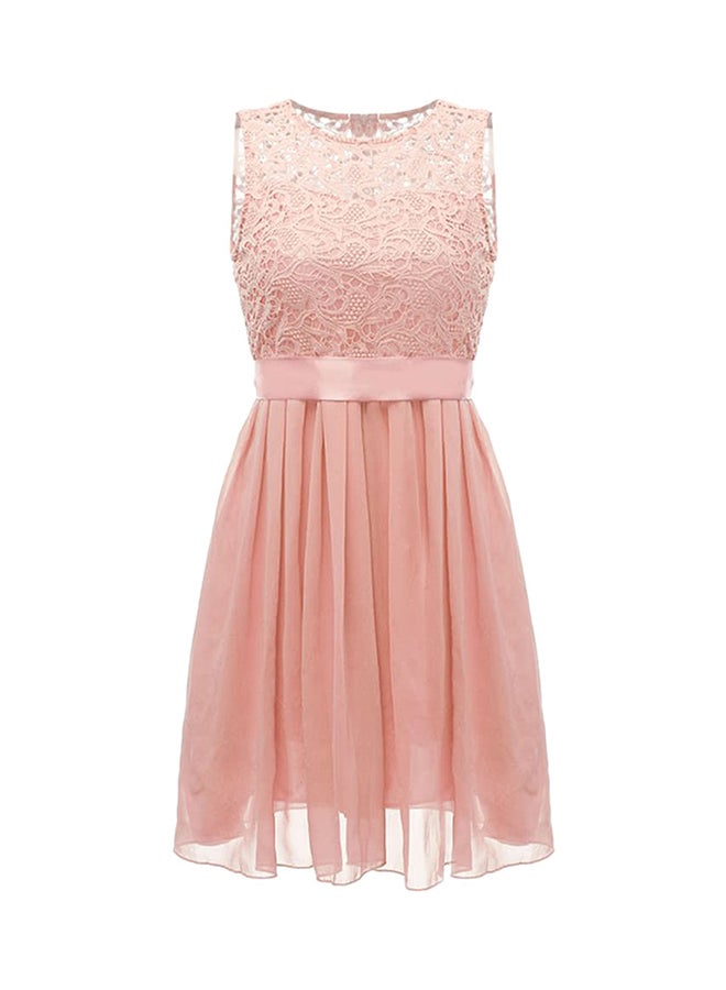 Round Neck Sleeveless Dress Pink - Image 1