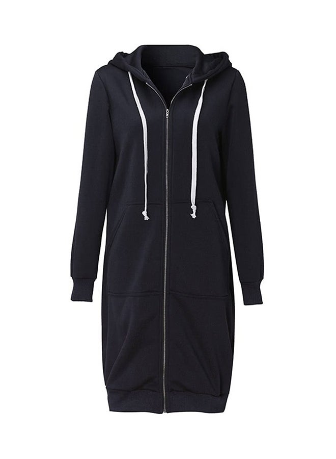 Long Hooded Sweatshirts Coat Black - Image 1