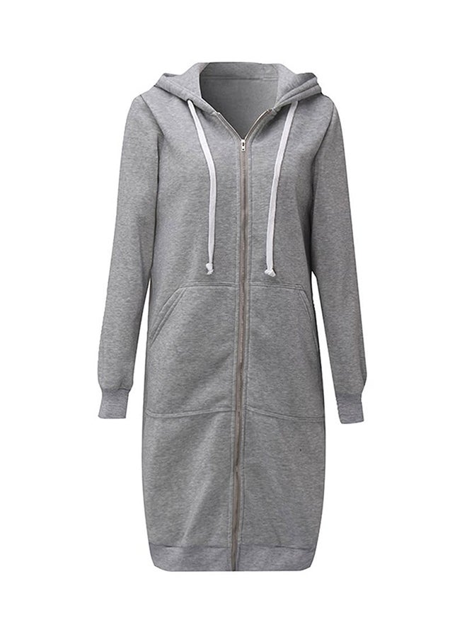 Generic Long Hooded Sweatshirts Coat Grey  - Image 1