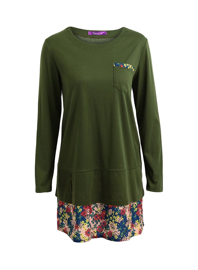 Romacci - Floral Print Pocket Detail Mini Dress Green - Image 1