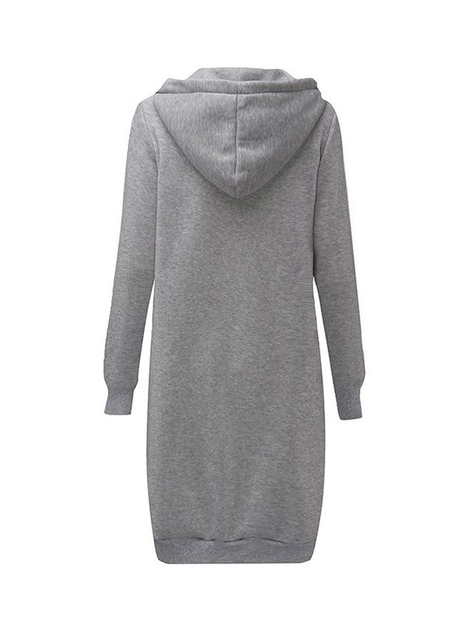 Generic Long Hooded Sweatshirts Coat Grey  - Image 2