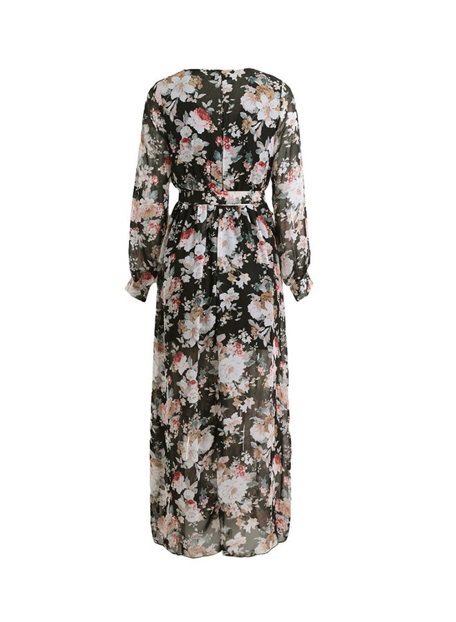 Long Sleeve Floral Printed Boho Maxi Dress Black - Image 2