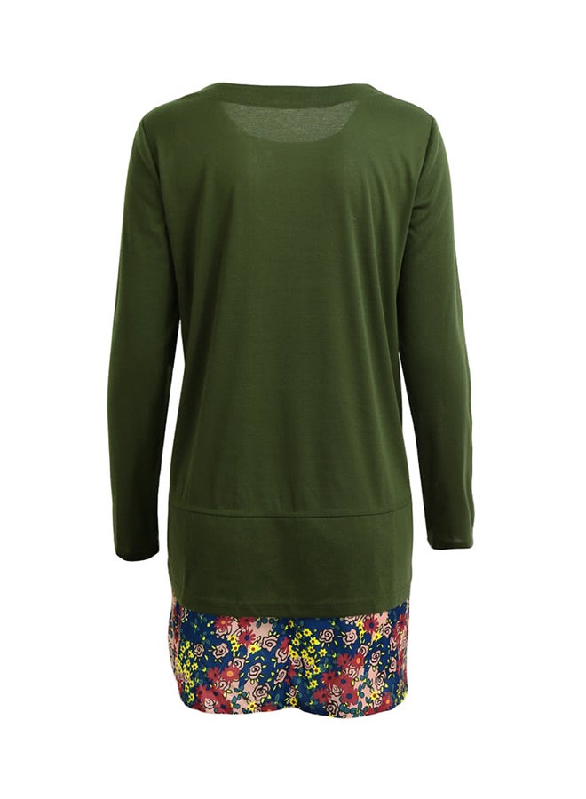 Romacci - Floral Print Pocket Detail Mini Dress Green - Image 1