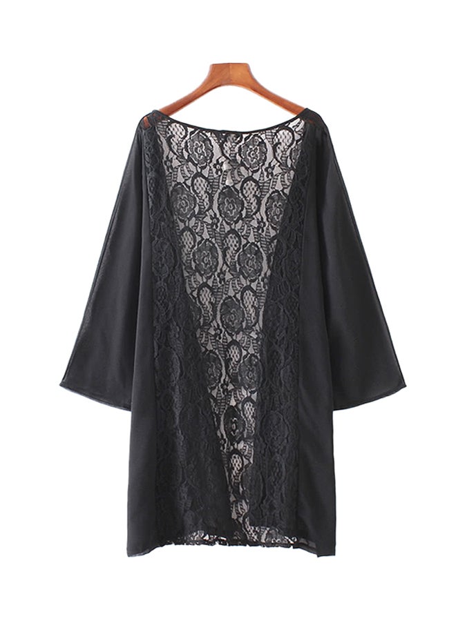 Sheer Lace Cardigan Blouse Top Beachwear Black - Image 2