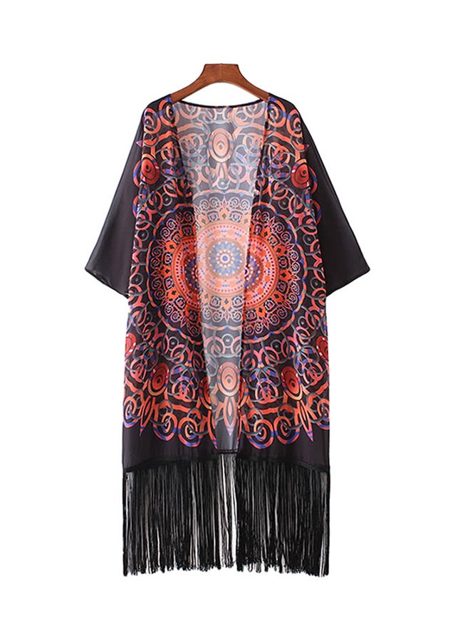 Generic Geometric Fringed Tassels Outerwear Cardigan Boho Black  - Image 1