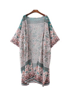 Floral Print Cardigan Boho Bikini Cover Up Beachwear Green